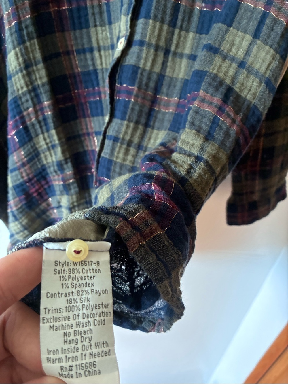 Johnny Was Plaid Velvet Back Embroidered Button Down Blue XL Autumn Style - Picture 5 of 10